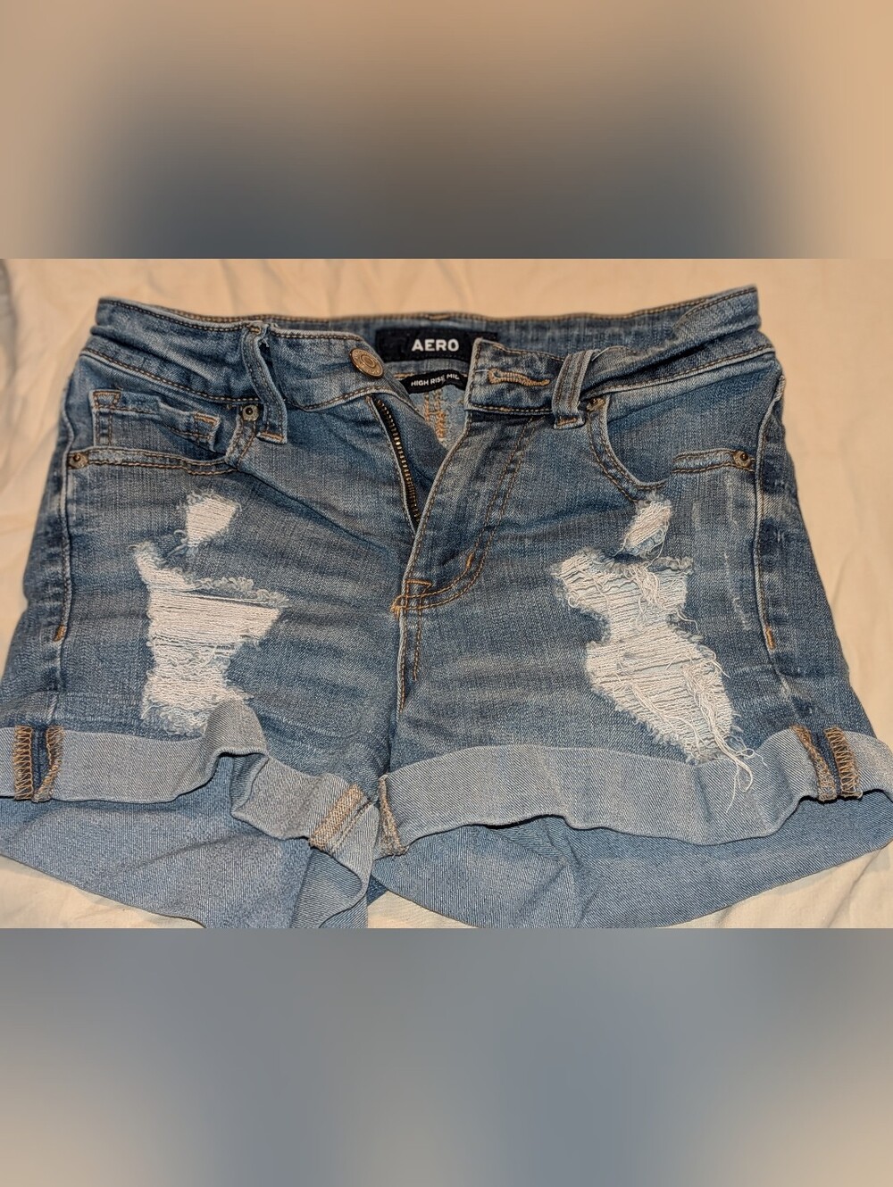 Aeropostale Light Blue Distressed Rolled Cuff Jean Shorts